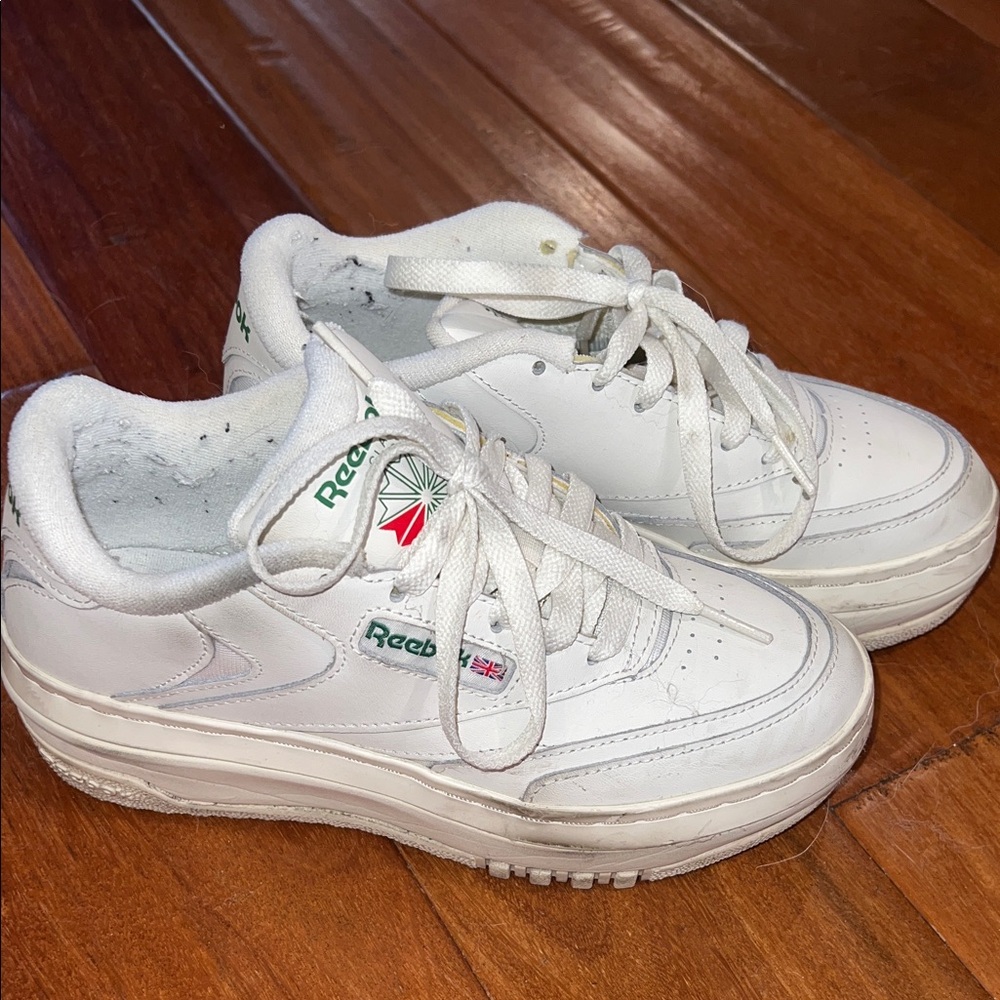 Reebok White Leather Sneakers with Green Accents